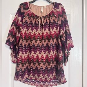 Tacera Crochet Style Maroon & Purple Flare Sleeve Top